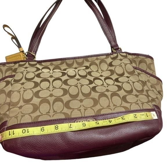 Coach Carrie Signature Logo Leather Park F23297 Brown Red Canvas Tote - Picture 5 of 13